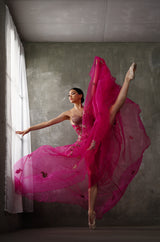 The pose of red gown ballerina Poster och Canvastavla