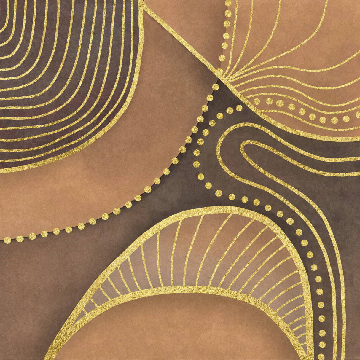 Shaded Mid Century Art Brown Gold Poster och Canvastavla