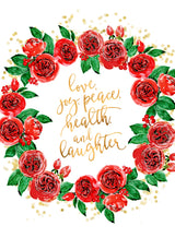 Holiday wishes wreath of red English roses Poster och Canvastavla