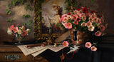 Still life with flowers and picture Poster och Canvastavla
