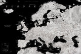 Black and grey detailed map of Europe Poster och Canvastavla