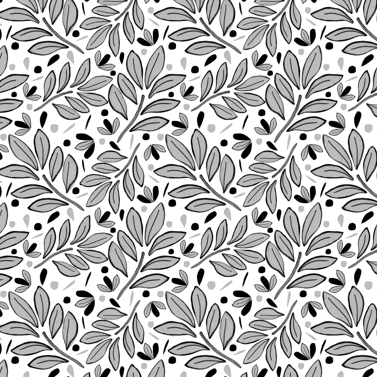 Lushy Leaves Black White Poster och Canvastavla