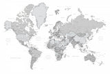 Gray world map with cities, Chas Poster och Canvastavla