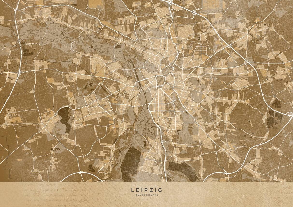 Sepia vintage map of Leipzig Germany Poster och Canvastavla