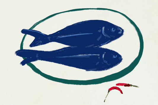 Blue fishes still life Poster och Canvastavla