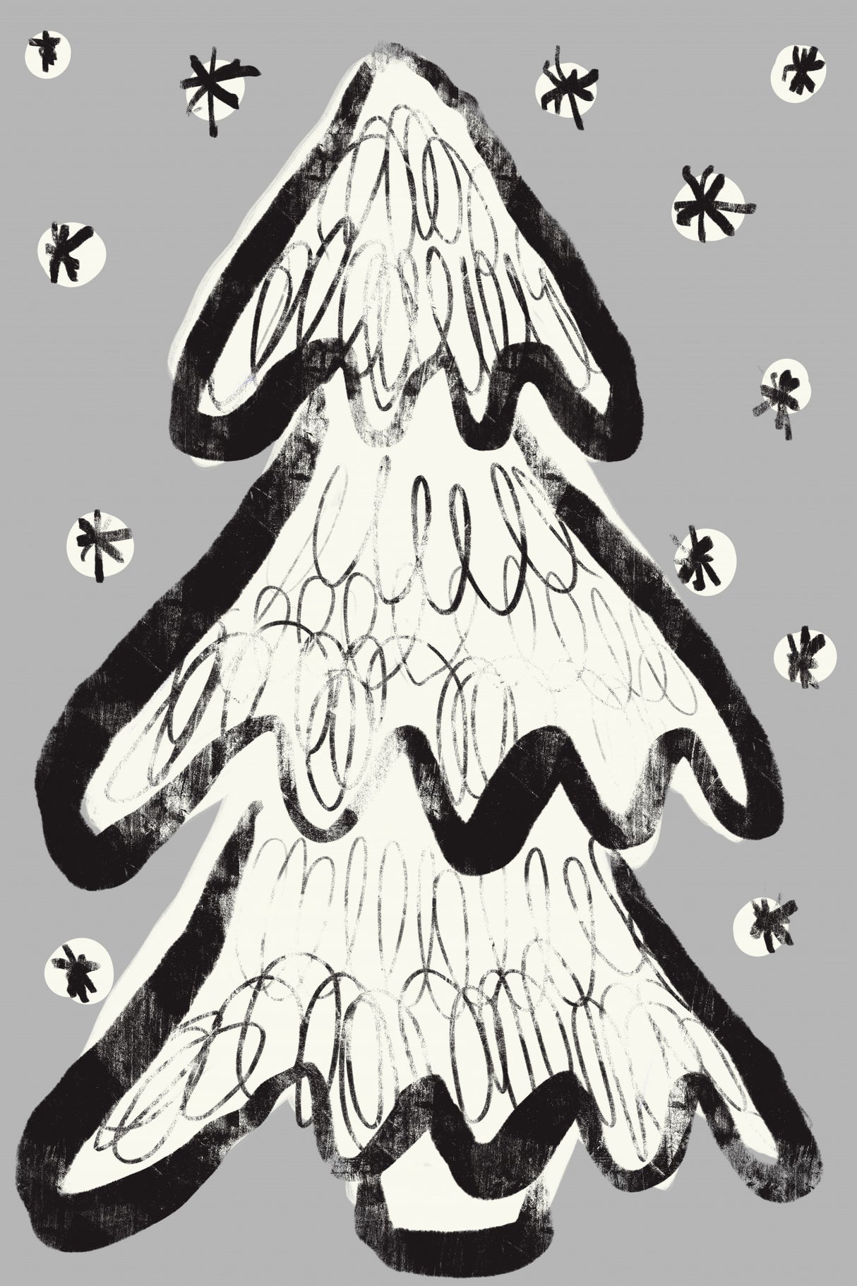 Christmastreeandsnow Grey Poster och Canvastavla