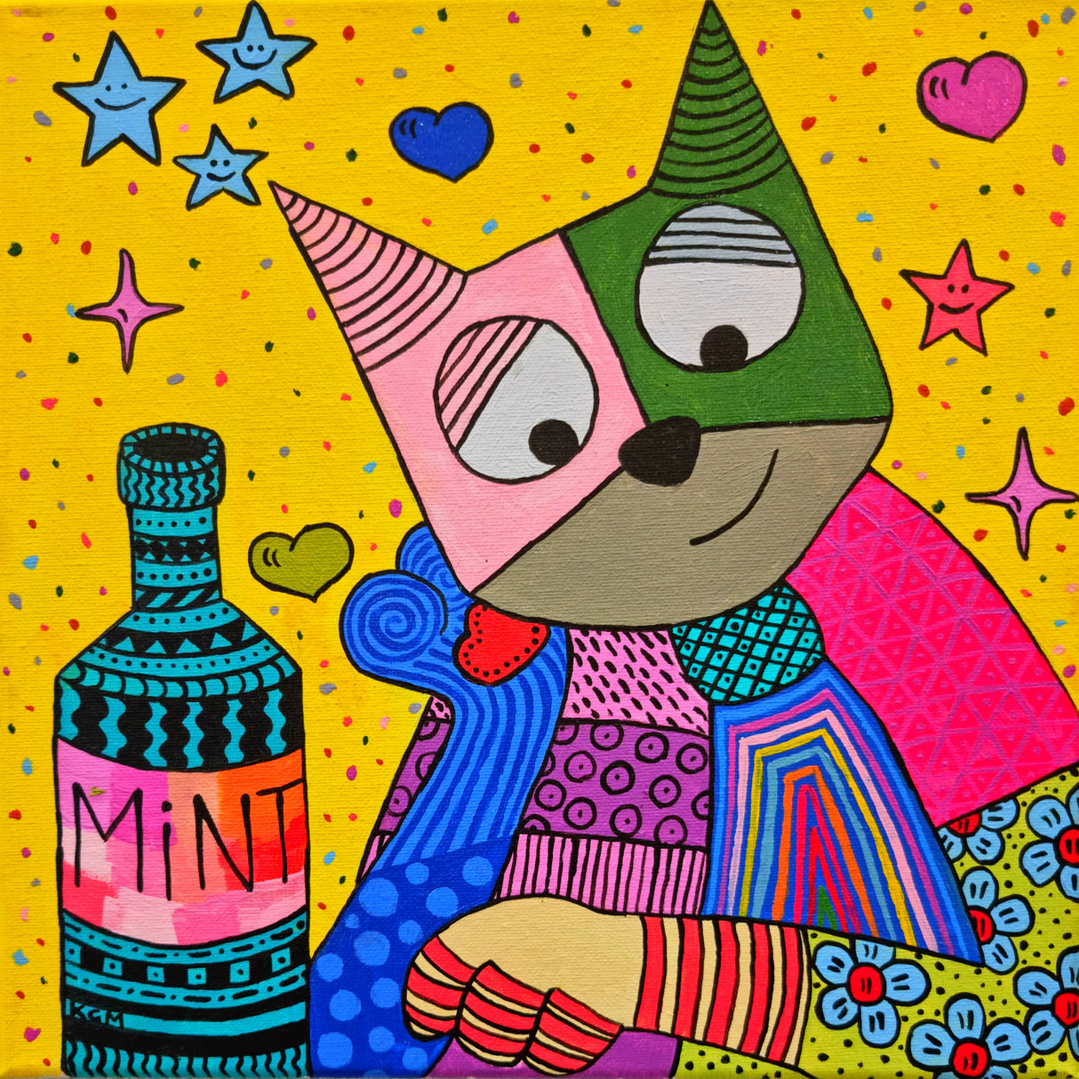 Cat and bottle of mint Poster och Canvastavla
