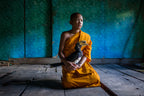 The Young Monk and his pet Hornbill Poster och Canvastavla
