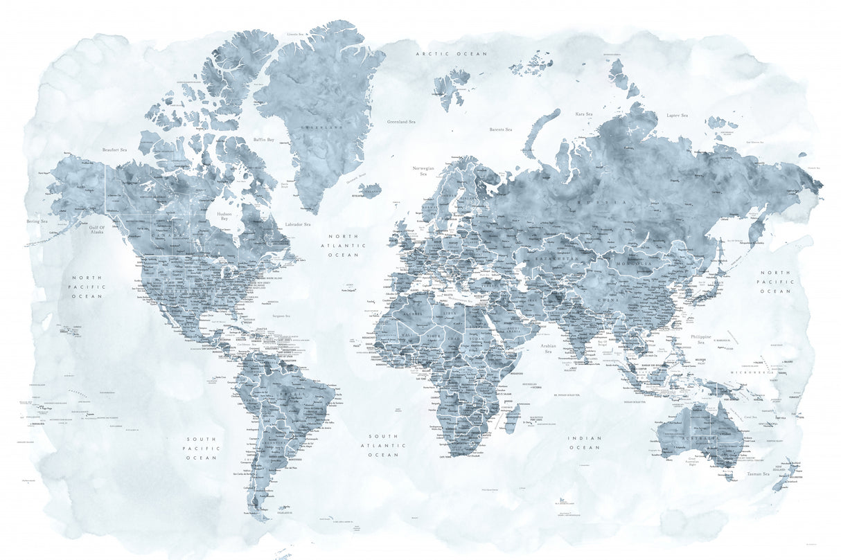 Detailed world map with cities, Jacq Poster och Canvastavla