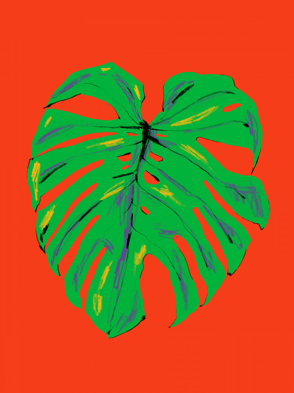 Monstera Leaf Red Poster och Canvastavla