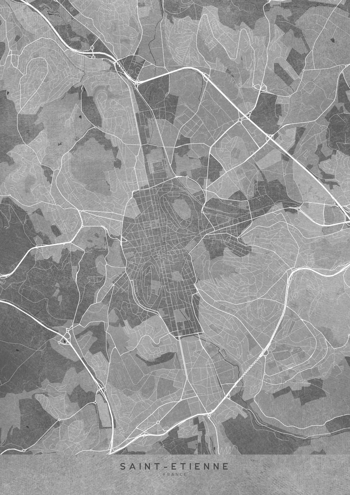 Gray vintage map of Saint Etienne France Poster och Canvastavla