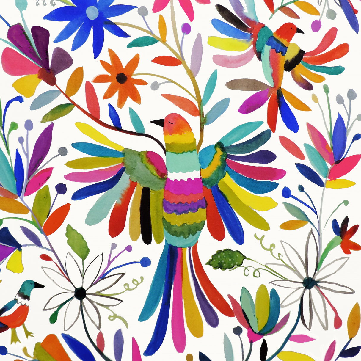Otomi Bird Carre Poster och Canvastavla