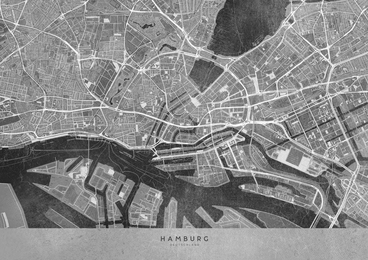 Gray vintage map of Hamburg downtown Germany Poster och Canvastavla