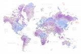 Watercolor world map with cities, Gina Poster och Canvastavla