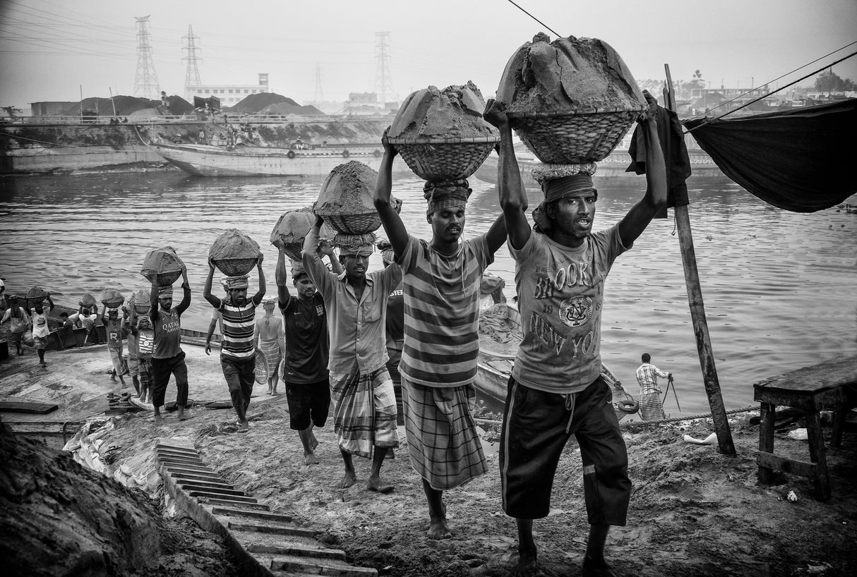 sand transporters at Buriganga riverbank (b&amp;w version) Poster och Canvastavla