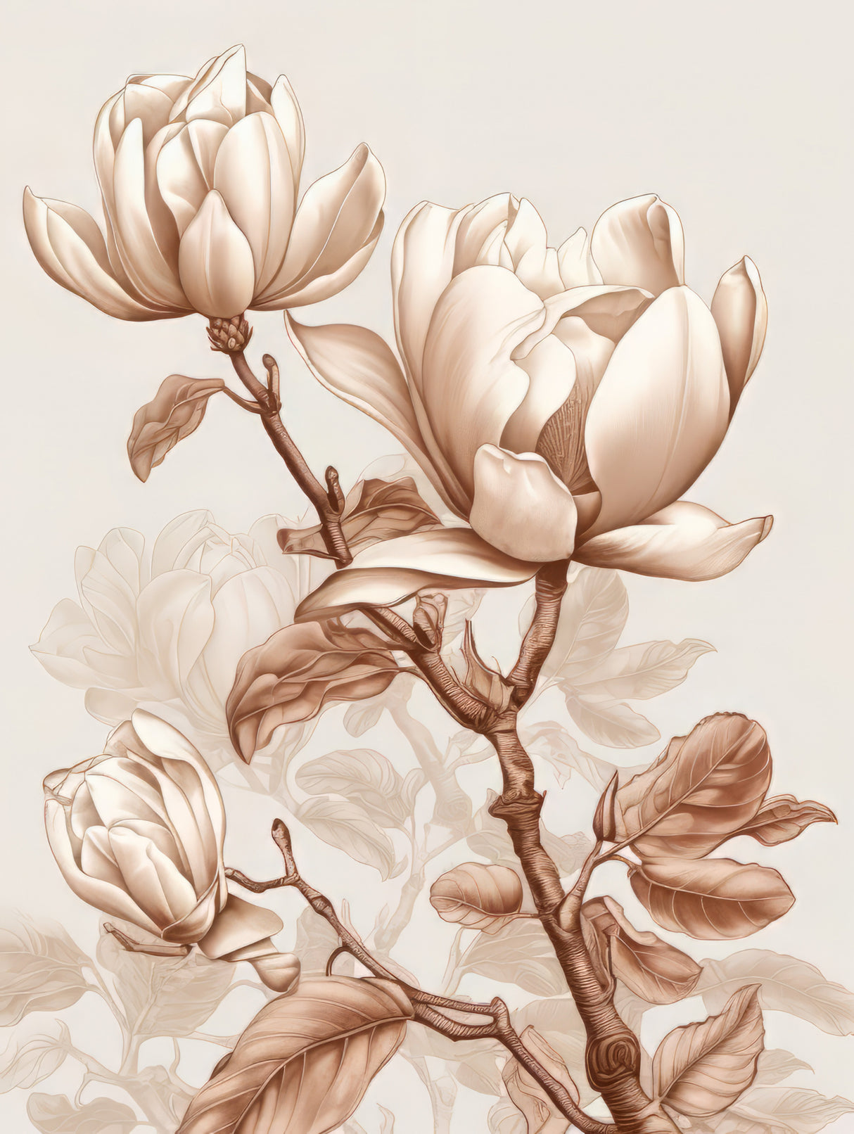Beige Flowers 3 Poster och Canvastavla