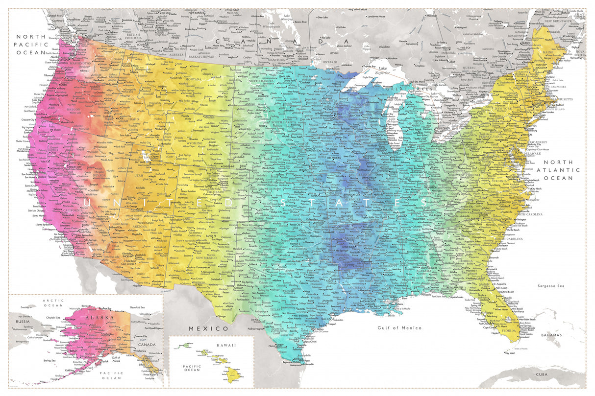 Highly detailed map of the United States, Jude Poster och Canvastavla