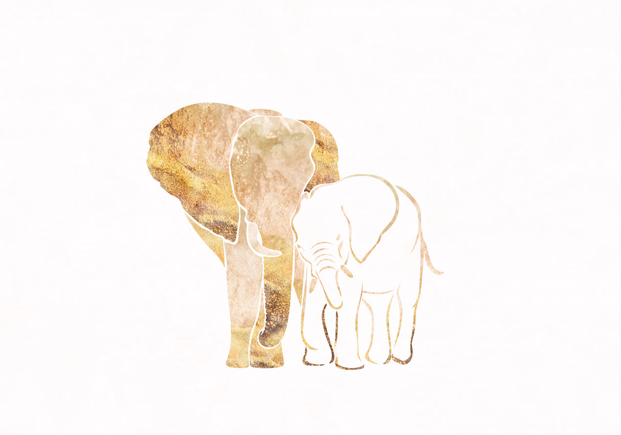Gold Elephant Line art Silhouettes 1 Poster och Canvastavla