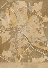Sepia vintage map of Reims France Poster och Canvastavla