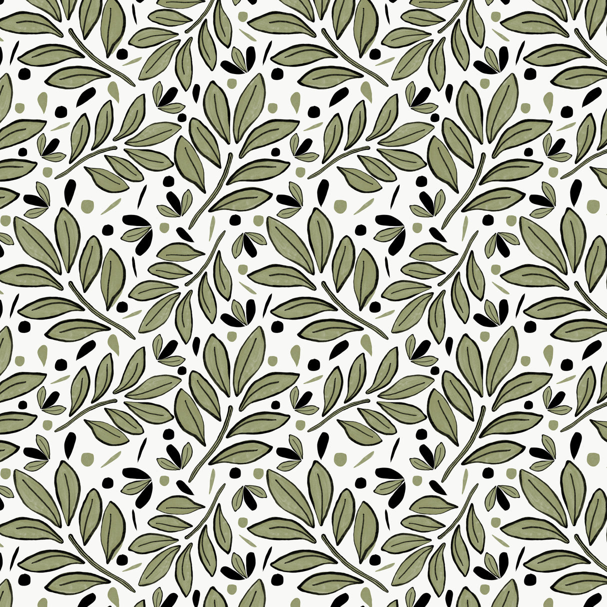 Lushy Leaves Olive Green On Olive Poster och Canvastavla