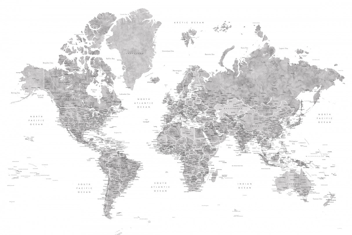 Detailed world map with cities, Jimmy Poster och Canvastavla