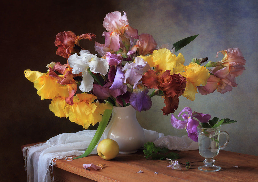 Still life with a bouquet of irises Poster och Canvastavla