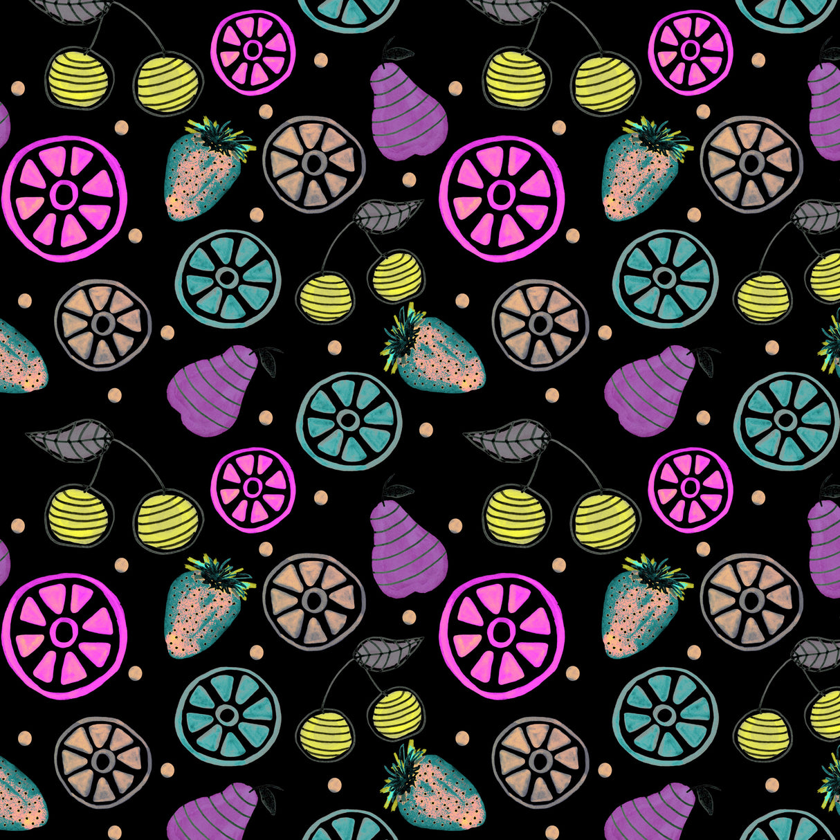 Lavender Green On Black Fruit Bowl Poster och Canvastavla