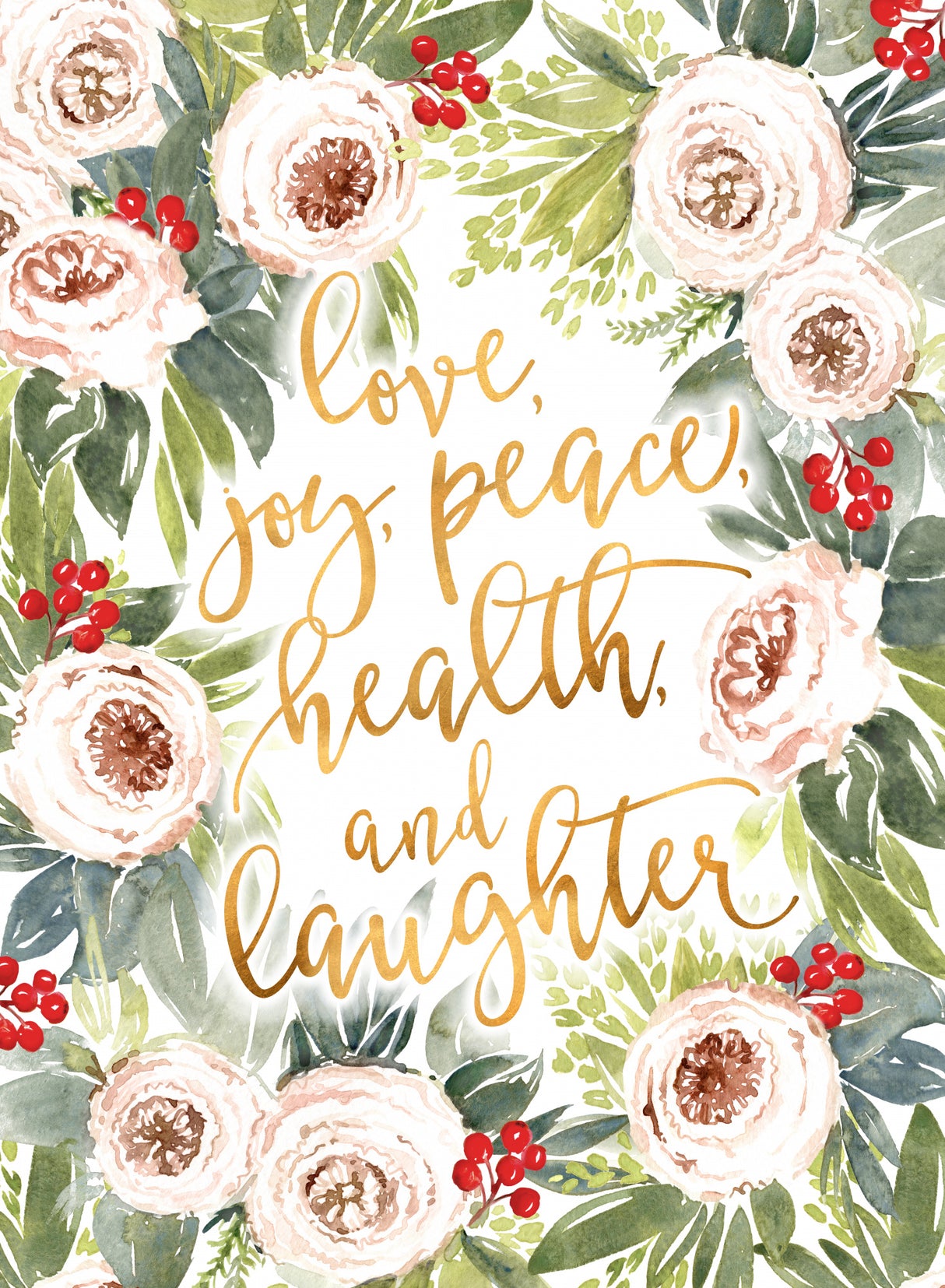 Holiday wishes with roses and berries Poster och Canvastavla