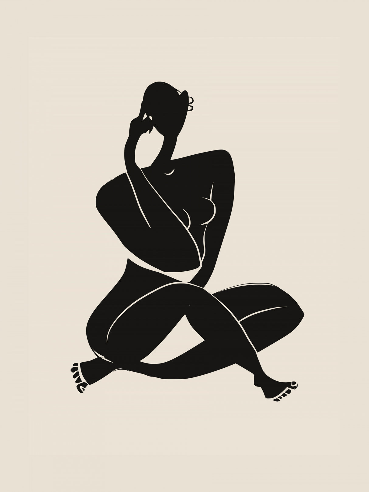 Nude Sitting Pose In Black Poster och Canvastavla