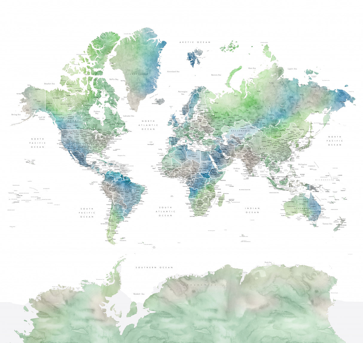 Detailed world map with cities, Declan Poster och Canvastavla