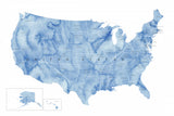 Blue watercolor map of the USA with states and state capitals Poster och Canvastavla