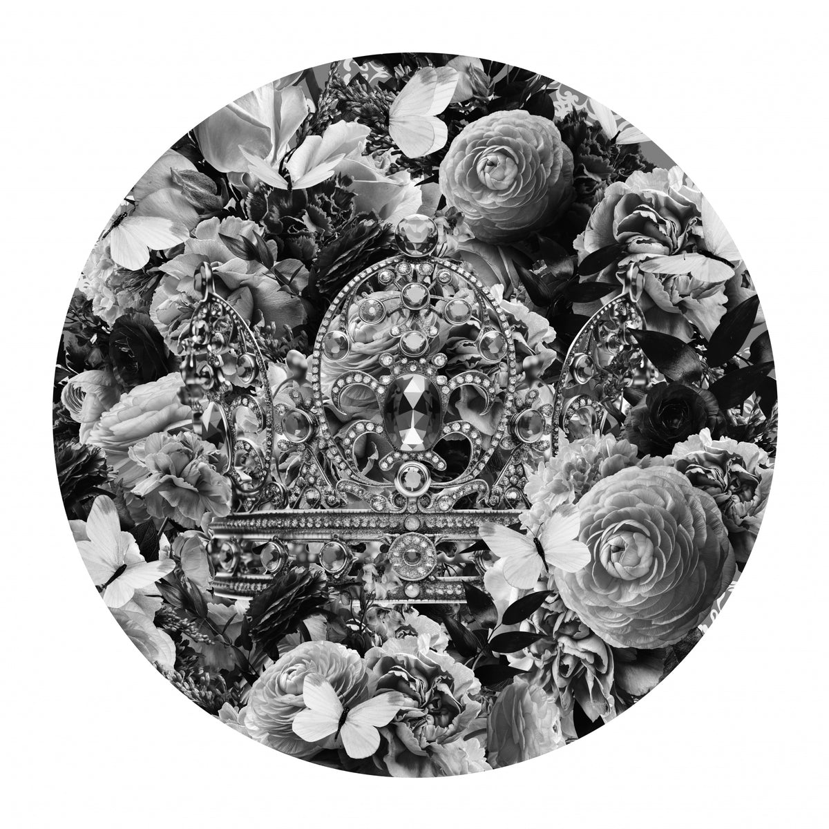 Paisley Blooms &amp; Crown Black &amp; White Poster och Canvastavla