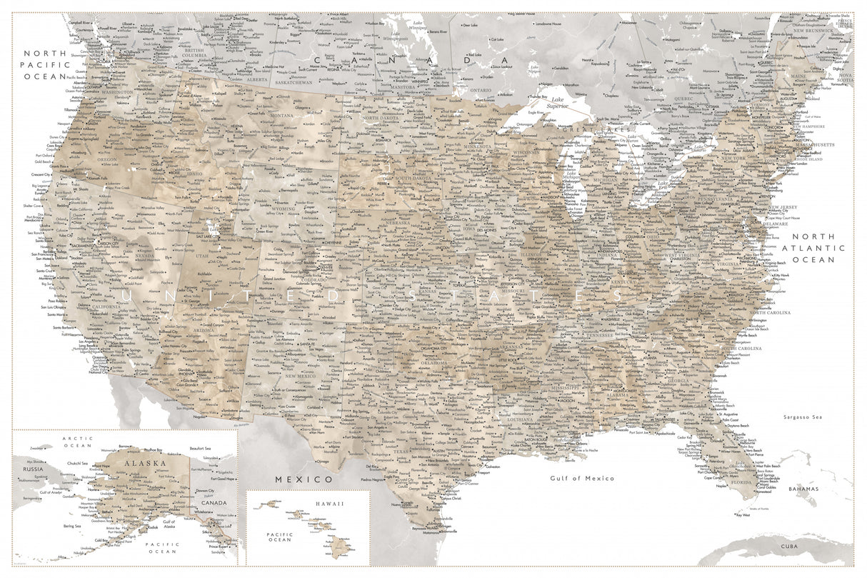 Highly detailed map of the United States and Canada Poster och Canvastavla