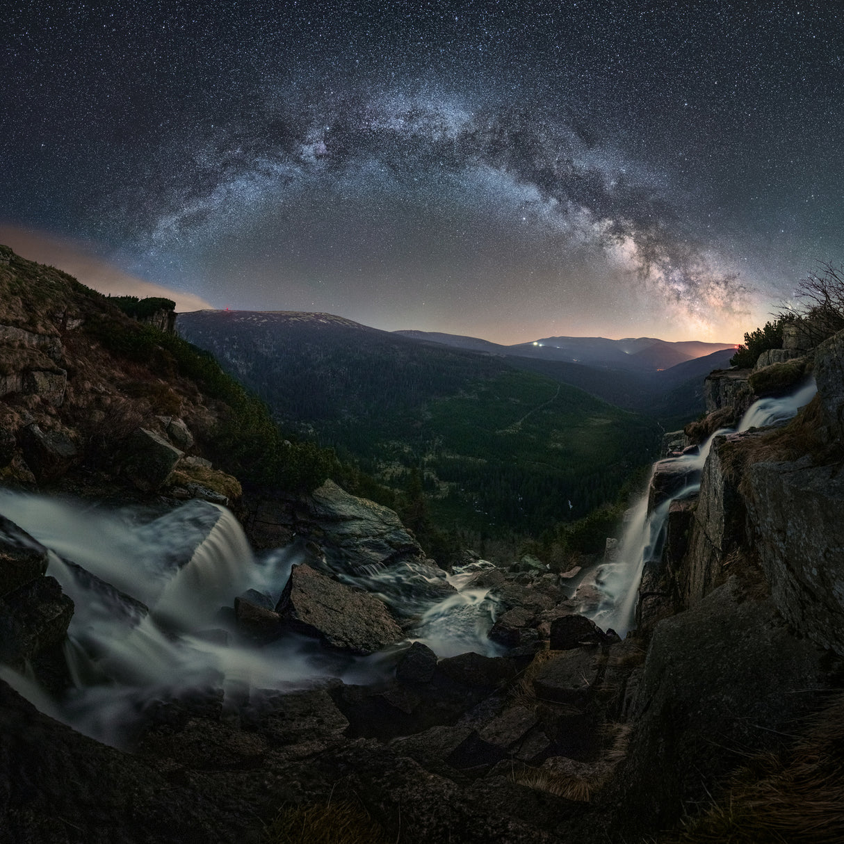 Starry sky above the Pancava Falls Poster och Canvastavla