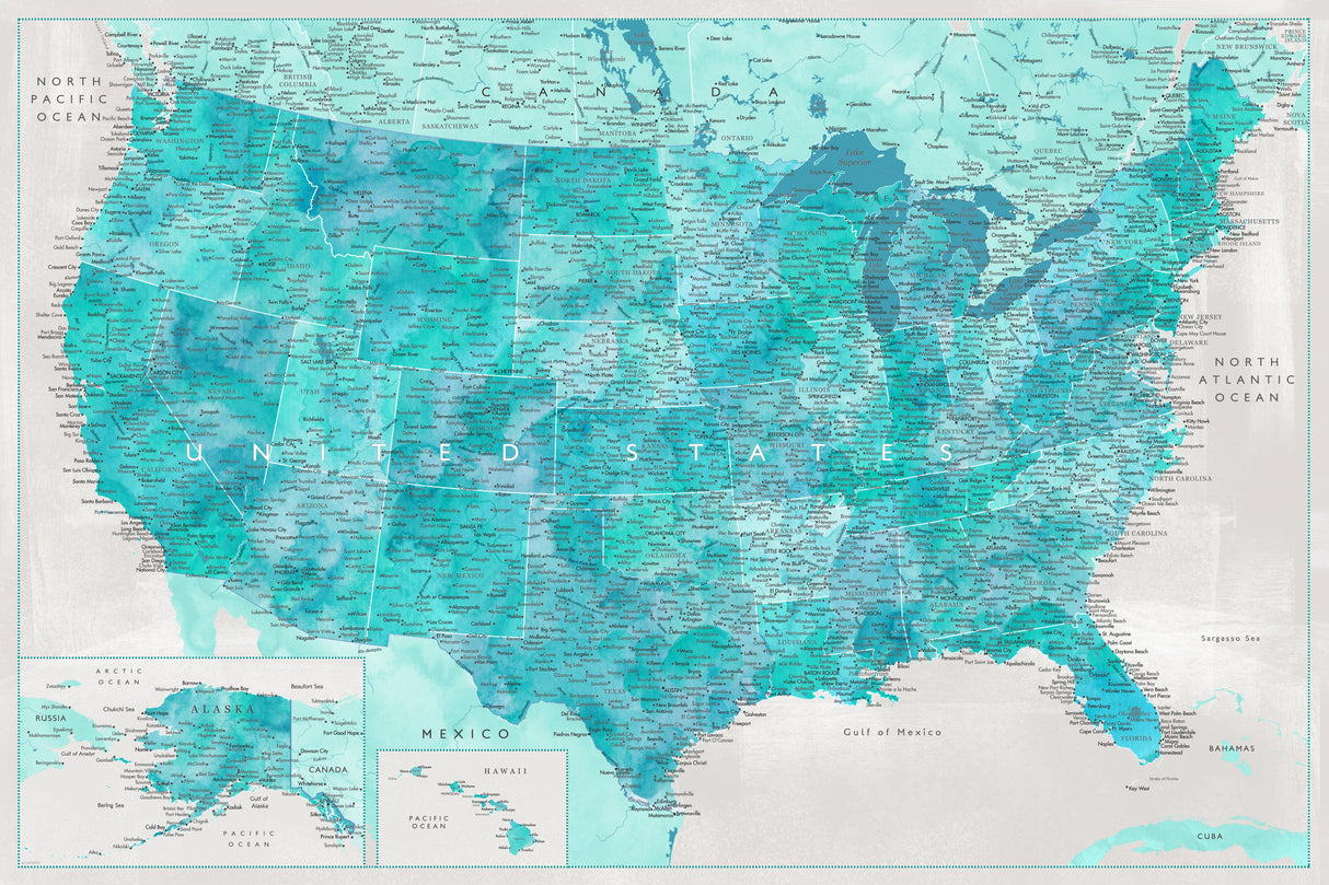 Highly detailed map of the United States, Harriet Poster och Canvastavla