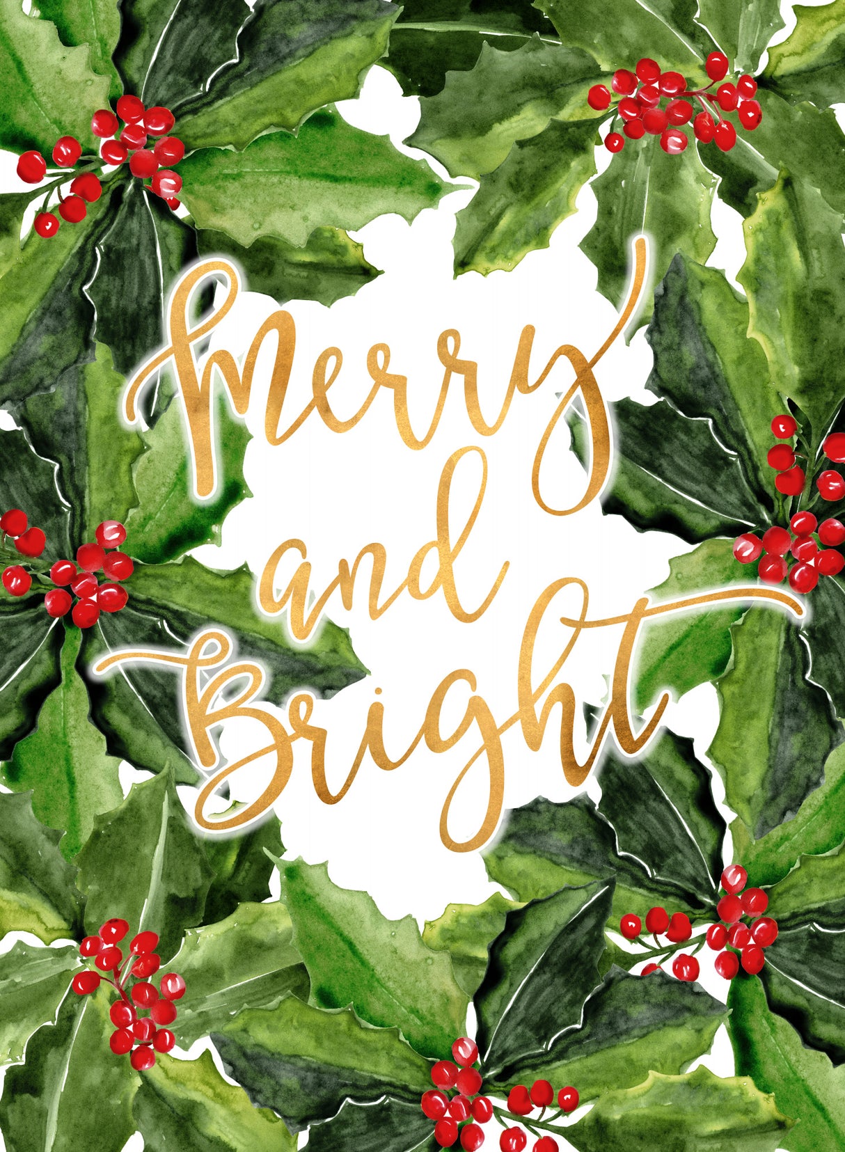 Merry and bright holly floral art Poster och Canvastavla