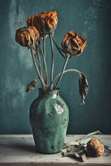 Dry Flowers In Turquoise Vase Poster och Canvastavla