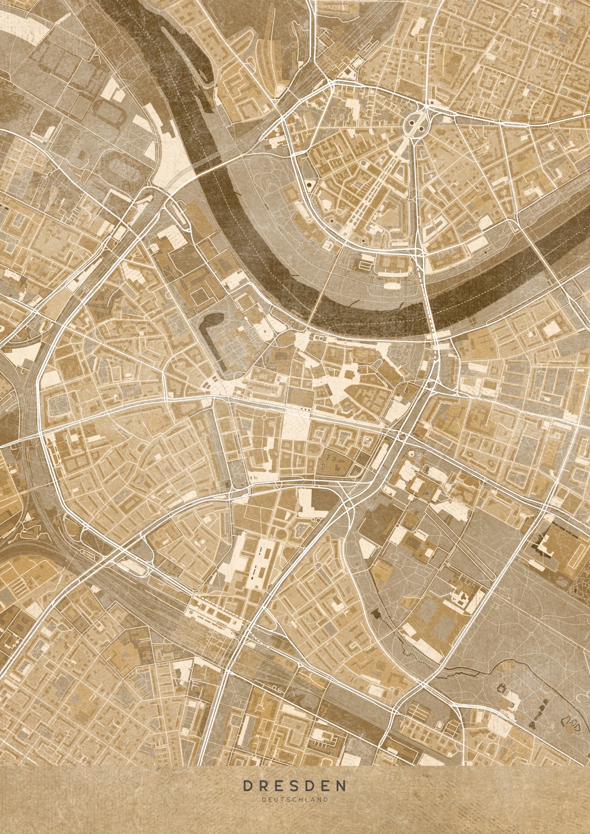Sepia vintage map of Dresden downtown Germany Poster och Canvastavla
