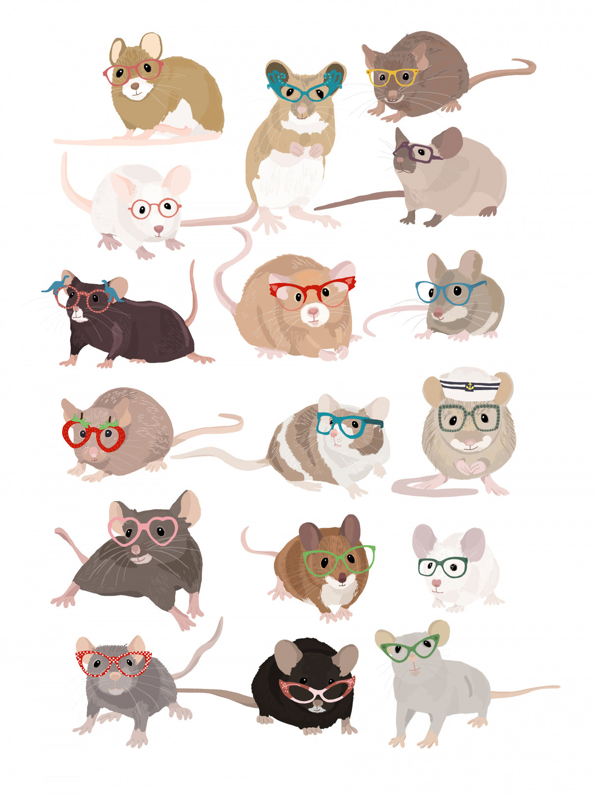 Mice In Glasses Poster och Canvastavla