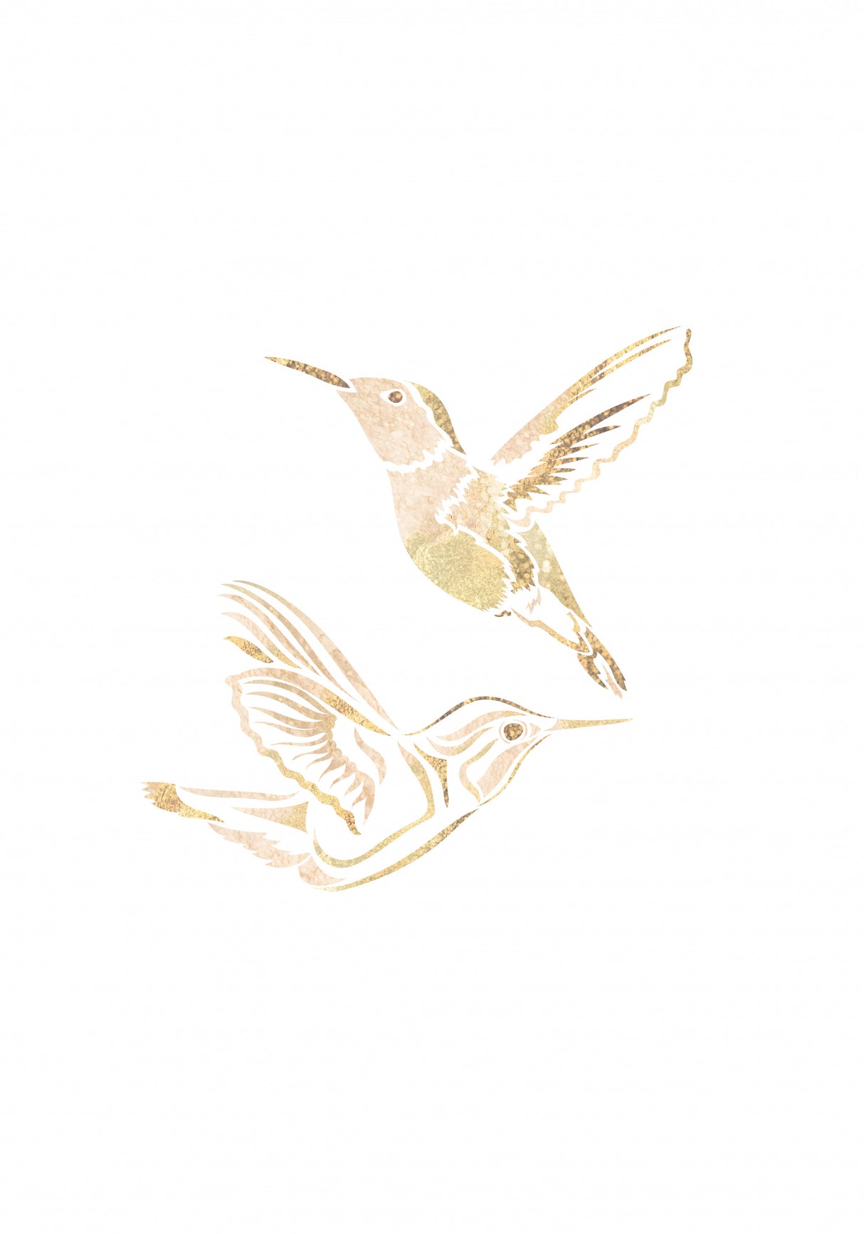 Gold Hummingbird Line art Silhouettes 2 Poster och Canvastavla