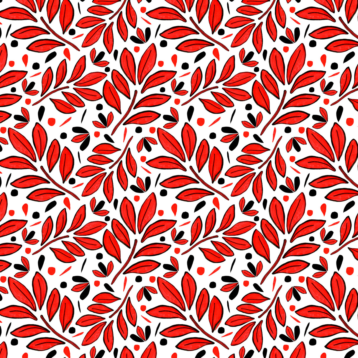 Lushy Leaves Red Black Poster och Canvastavla