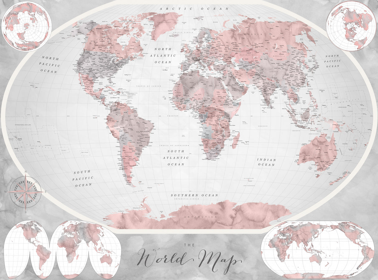 Classic world map in watercolor, Piper Poster och Canvastavla