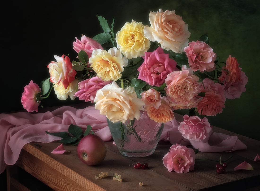 With a bouquet of garden roses Poster och Canvastavla
