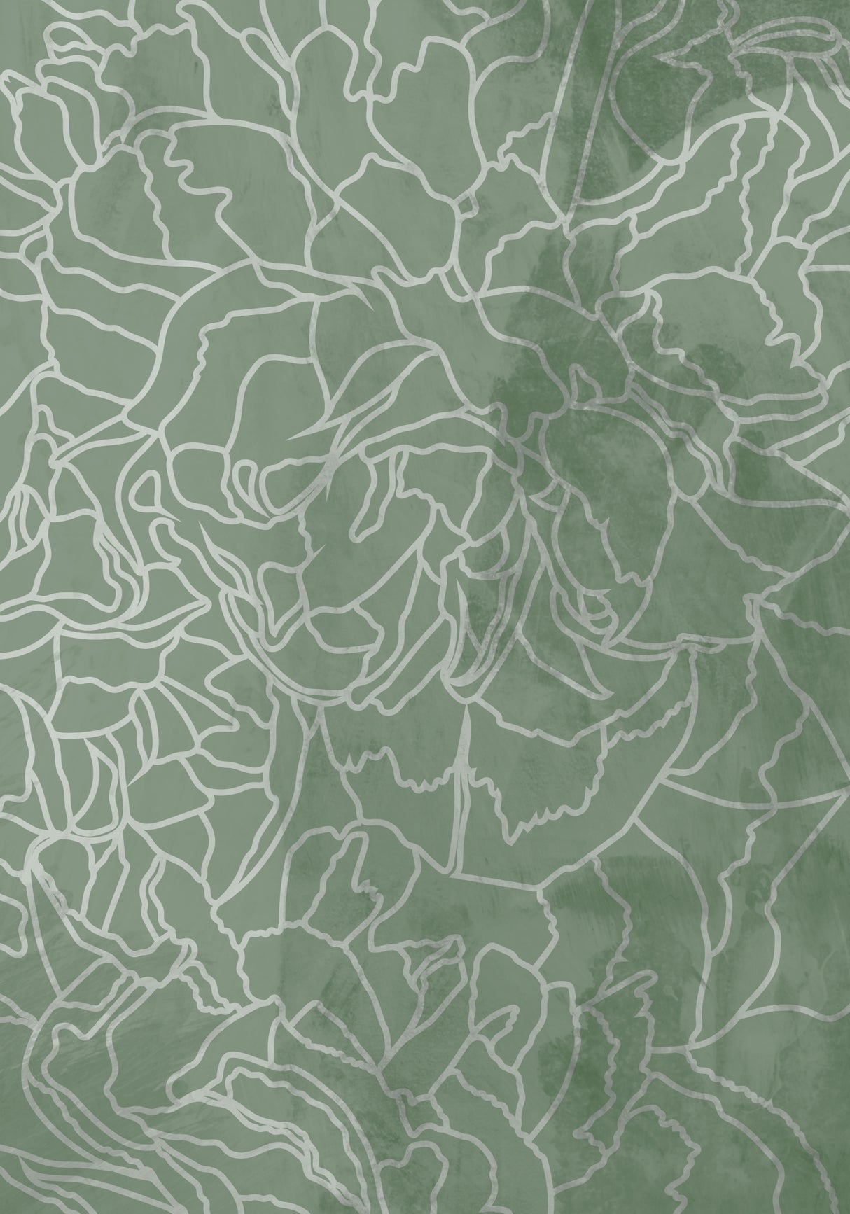 Abstract sage green line drawing flowers Poster och Canvastavla