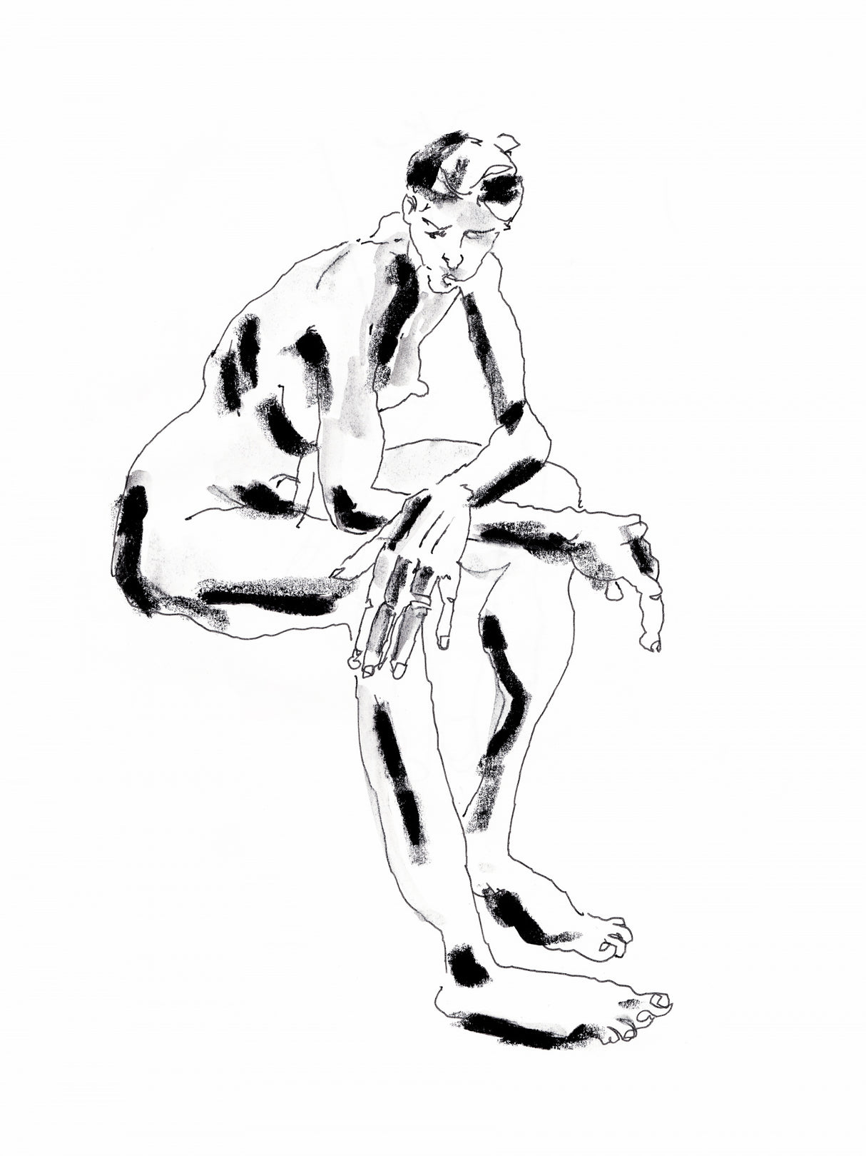 Seated Nude With Crossed Arms White Poster och Canvastavla