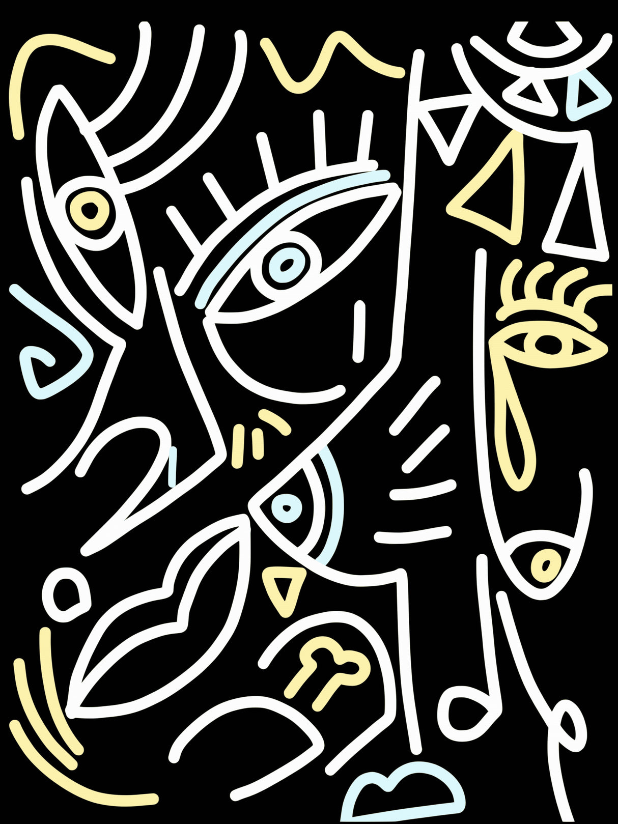 Line Art In White and Skyblue Poster och Canvastavla