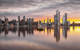 Dawn's Reflection: Manhattan Skyline over Hudson Poster och Canvastavla