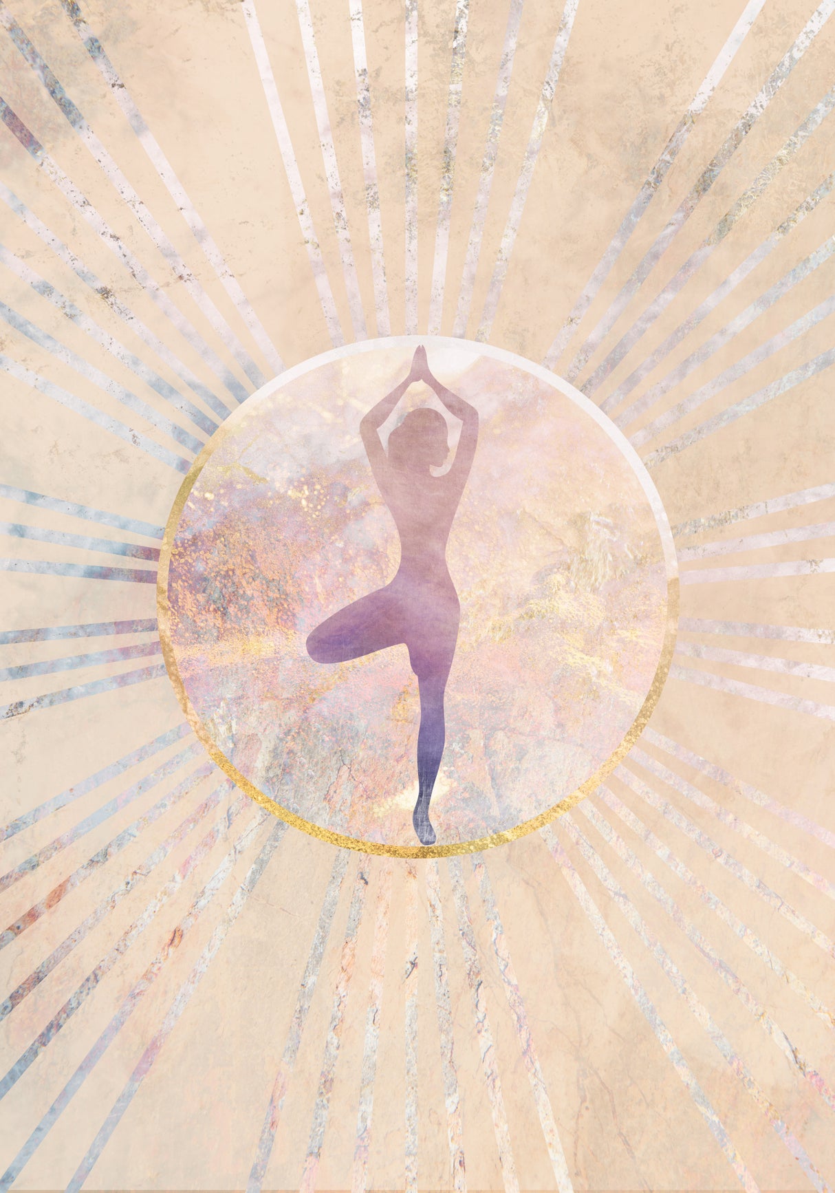Beige Yoga Sun Rays Poster och Canvastavla