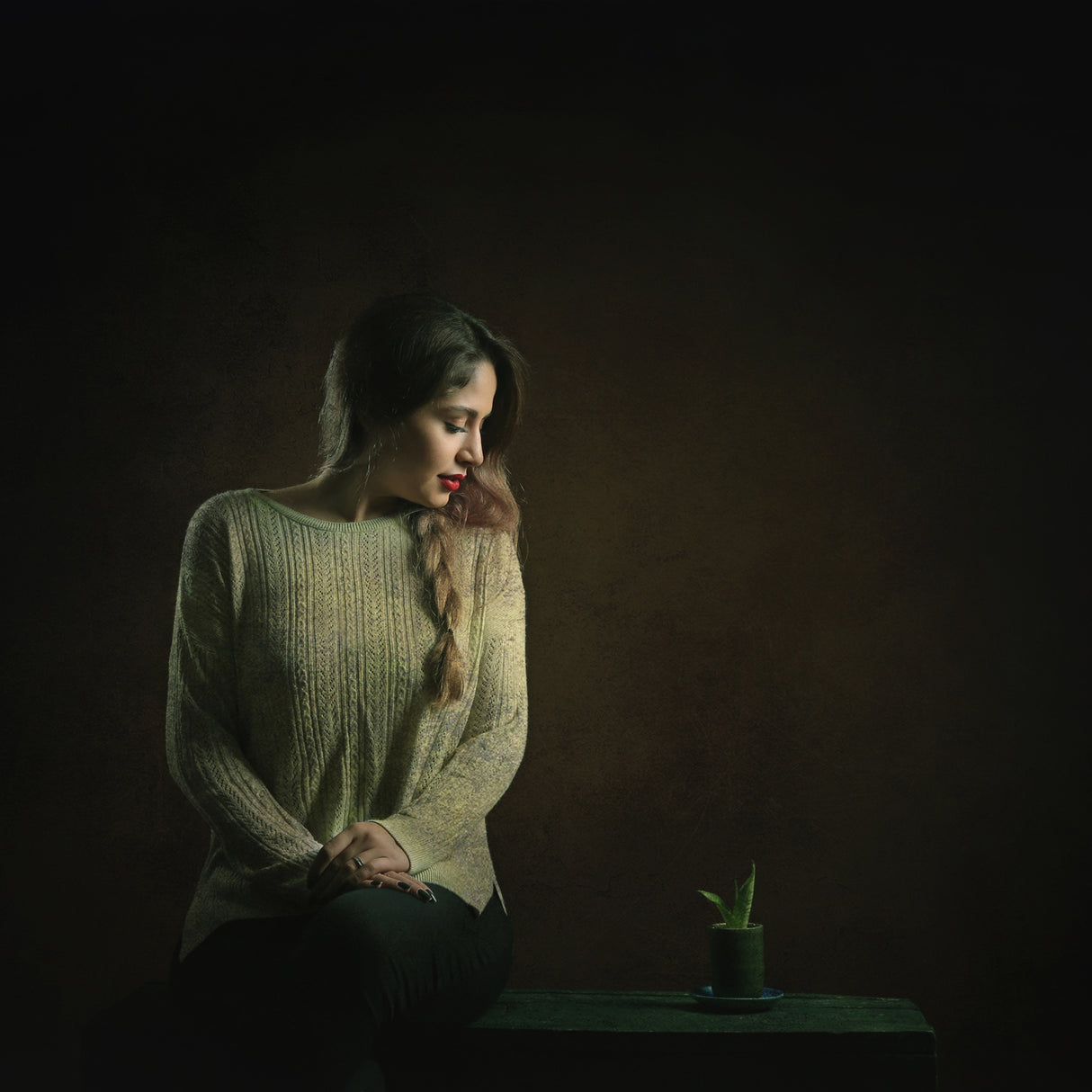 The girl  &amp; plant Poster och Canvastavla