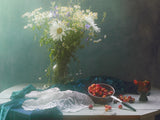 Still life with Cherry and Chamomiles Poster och Canvastavla